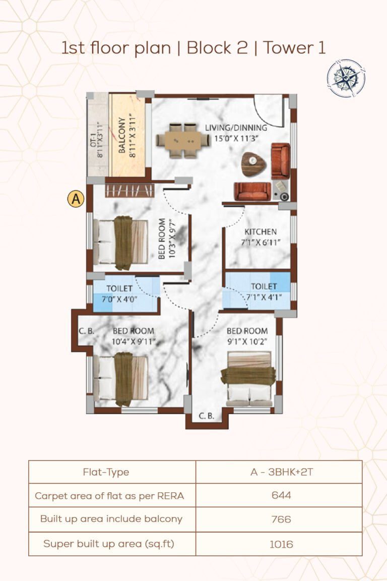 1st Floor plan | Block2 | Tower1